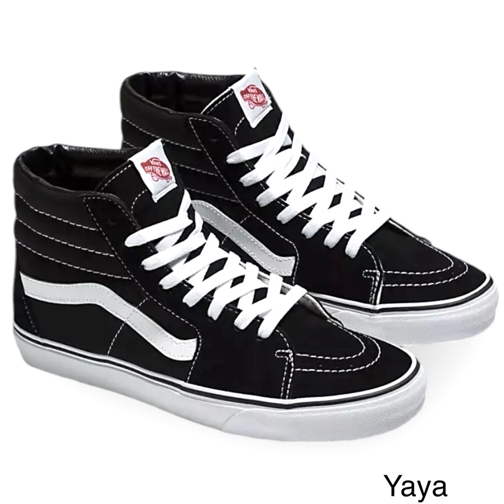 Vans Sk8-Hi High Top Canvas and Suede Sneakers Black and White  Size 6.5  NWT